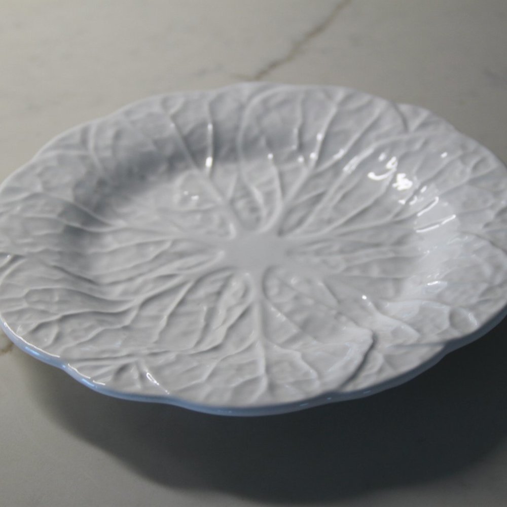 Majolica Glazed Platter White Cabbage Leaf Ceramic Service Plate Dish